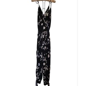 Shein | Floral Black and White Jumpsuit W/Pockets & Slit-Cut Tied Ankels